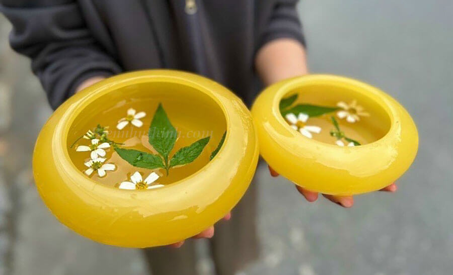 Bát nước tụ thủy mã não vàng mịn mướt